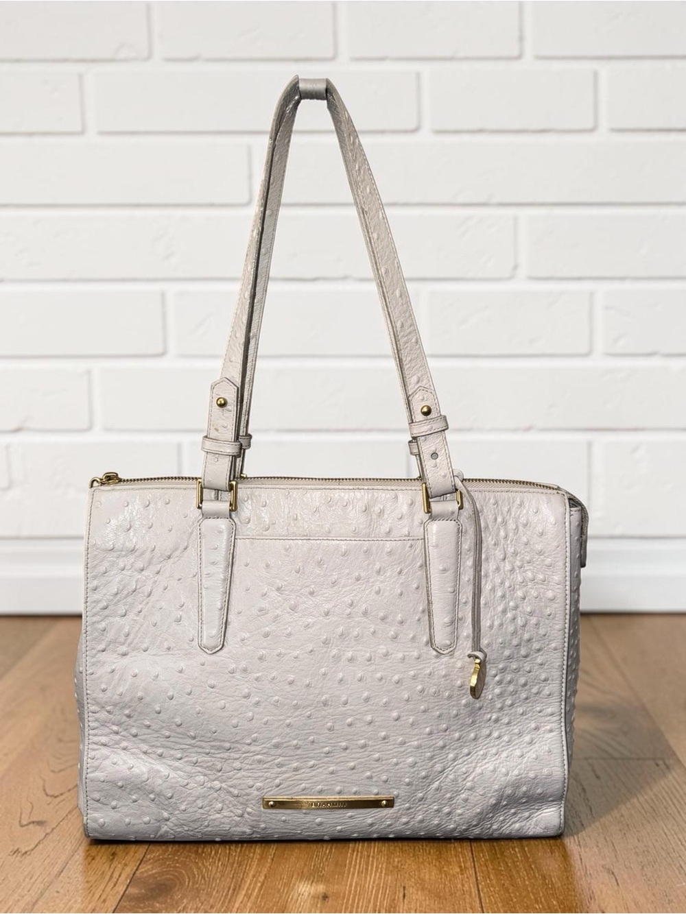 Brahmin Off-White light gray  Ostrich Embossed Tote